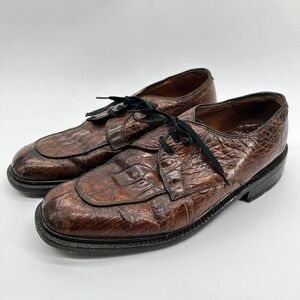 Vintage Dover Crocodile Derby Dress Shoes Mens EU 38.5 US 6 Brown Exotic Leather